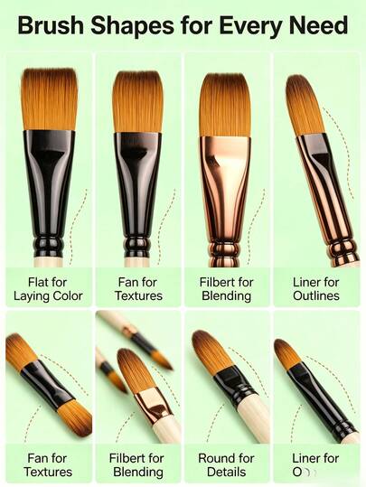 Yutiars 36pcs (1 Set) Fan-Shaped Paint Brushes + Natural Wood Paint Brushes Art Painting Nylon Brushes Full Set, Natural Wood Handle Multi-Brush Head Combination, Fan-Shaped Brush, Flat Brush, Round Brush, Angled Brush, Liner Brush, Detail Brush, Watercolor Acrylic Oil Paint Universal Brushes, Student Adult Beginner Professional Hand Drawing Sketching Graffiti Painting Art Tools For Office And Learning Supplies, Oil Painting Brushes Painting Supplies, Back To School Supplies Halloween Decorations