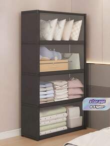 1 Set Stackable Large Capacity Plastic Storage Box, Minimalist White/Black Square Cabinet With Dust-Proof Transparent Flip Lid Door, Foldable Clothes And Books Storage Box, Suitable For Bedroom, Dorm, Wardrobe, Housewarming, Back To School, Daily Storage - Multicolor - View 1