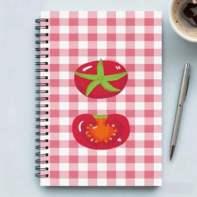 1pc A5 Size Spiral Lined Notebook, Cute Tomato Illustration Design, Fresh Artistic Style Memo Pad, Student Writing Notebook, Office Record Book, Creative Stationery, Diary For Daily Writing, School Supplies Gift, Back To School Gift