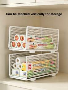 Space-Saving Storage Basket, Stackable Mesh Tiered Storage Racks, With Vertical Stacking Visual Mesh Aesthetic, Space-Maximizing Mesh Rack For Kitchen Paper, Plastic Wrap, And Spice Jars, Utility Racks, Kitchen Storage Organization Accessories - Multicolor - View 4