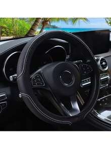 One New Leather Steering Wheel Cover Featuring A 3D Embossed Grid Pattern, Offering Comfort And Softness; Designed For Car Interiors Without An Inner Ring, Suitable For 14.5–15-Inch Steering Wheels. An Automotive Interior Accessory. - Multicolor - View 15