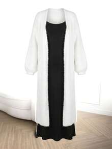 Women's Long Cardigan Sweater, Casual Minimalist Autumn/Winter Long Sleeve Knit Cardigan - White - View 7