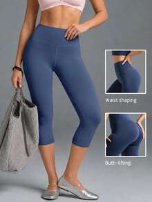 Solid Women's Workout Mid-Length Shorts, Lifting Butt Elastic Stretchy, Easter July 4th Gift Sports Summer - Royal Blue - View 1