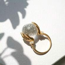 1pc Women's Creative Luxury Hands Holding Moon Ball Index Finger Ring, Open Adjustable, Unique Niche Crystal Rhinestone Embellished "Hold You In My Hands" Ring - Moon Ring In Hand - View 8
