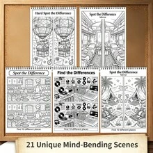 Hard-Level Find The Difference Activity Book A4 Size Top Spiral Binding Single-Sided Printing 21 Sheets Thick Paper Extreme Visual Search Cognitive Training Stress Relief Mindfulness Relaxation Suitable For Adults Elderly Puzzle Lovers Birthday Gift - A4 - View 7