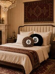 Billiard Throw Pillow 14/18 Inch Round Decorative Cushion Soft Faux Fur Pillow Suitable For Home Bed, Sofa, Bedroom And Living Room - Black - View 1