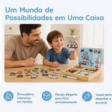Lousa Magnetica 3 Em 1 Infantil Imã Educativo Madeira Pedagogico Com Canetinha - Azul bebê - Visão 6