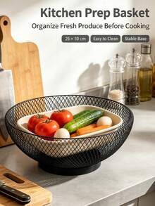 Black Metal Fruit Basket, Round Hollow Mesh Countertop Fruit Bowl, 3 Sizes Available, Fruit Holder With Stable Base, Ventilated Metal Storage Bowl For Fruits, Snacks And Tabletop Home Decorations - Black - View 11