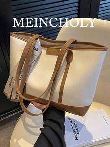 Bolso de hombro de gran capacidad con gráfico de letras de moda para mujer - Marrón - Ver 1