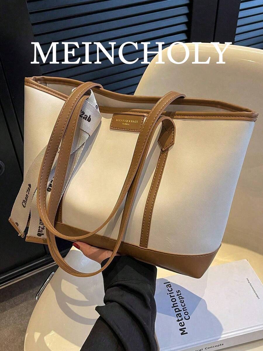 Bolso de hombro de gran capacidad con gráfico de letras de moda para mujer - Marrón - Ver 1