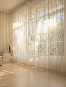 2pcs Luxury Linen Knit With Beautiful Lace Curtains, Vine Pattern. Top Rod Pocket Design, High-End Farmhouse Curtains Suitable For Living Room, Bedroom And Dining Room Decoration - Beige - View 6
