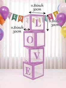 4Pcs/Set Purple Transparent Letter Balloon Box, LOVE BABY Modular Party Display Boxes For Baby Shower, Party Backdrop Decor Supplies - Purple - View 2