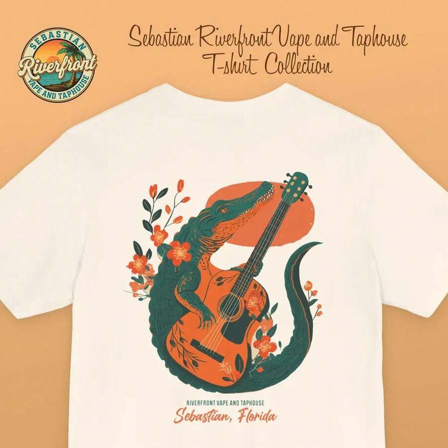 Folk Guitar Gator, Sebastian Riverfront Vape And Taphouse T-SHIRT - 白色 - 查看 1