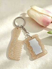 Acrylic Glittering Heart-Shaped Mirror, Comb Set, Keychain, Bag, Pendant, Exquisite Essential Makeup Items For Girls - Love - View 19