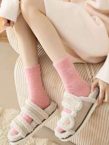 1/5 Pairs Autumn/Winter Plush Heart Socks, Elastic Breathable Daily Socks, Personalized Mid-Calf Socks, Suitable For Family Wear, Applicable For Sports, Home, Leisure And Commuting - Multicolor - View 6