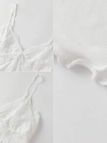 Women Y2K Sheer Lace Mesh Camisole Slim Fit V Neck Open Back Cami Tops Summer Spaghetti Strap Tank Tops Cute Lace Trim Crop Tops Party Club Outfit - 白色 - 查看 4
