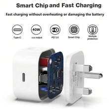 40W GaN 快充充電器 最大 60W AVS PD3.2 USB C 壁式適配器 英規插頭 相容 iPhone 17 系列 - 英規插(220-240V) - 查看 7