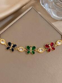 Luxury Vintage Colorful Butterfly Zirconia Diamond Stainless Steel Bracelet For Women,Delicate Gold Jewelry,Party,Daily,Christmas,Birthday/Halloween - Multicolor - View 8