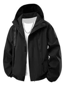 Jaket Pria Fungsional Berkerudung Gaya Amerika dengan Banyak Resleting dan Saku Besar. Jaket Hiking Luar Ruangan Gunung Musim Semi/Gugur. Cocok untuk Hiking. Trekking. Hadiah. - Hitam - View 2