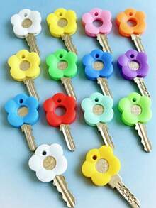 6/12/24pcs Colorful Flower Silicone Elastic Key Identification Covers, Flower Shaped Key Caps, Easy To Identify, Random Mixed Colors, Suitable For Sisters And Friends, Valentine's Day/Mother's Day/Birthday Gifts - View 2