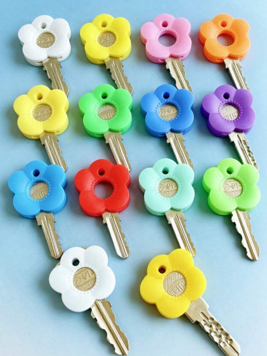 6/12/24pcs Colorful Flower Silicone Elastic Key Identification Covers, Flower Shaped Key Caps, Easy To Identify, Random Mixed Colors, Suitable For Sisters And Friends, Valentine's Day/Mother's Day/Birthday Gifts