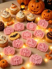 9pcs Halloween Pumpkin Jam Filled Cookie Mold Set, 3D DIY Press-Type Baking Embossed Cookie Cutter - Multicolor - View 3
