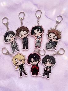 1Pc/7Pcs K-Pop Themed Acrylic Keychains, Featuring Chibi Member Stage And Casual Outfit Designs, Fashionable Bag Charms, Suitable For Back To School, Gift For K-Pop Fans, Exquisite Collectible, All-Season Use - Multicolor - View 2