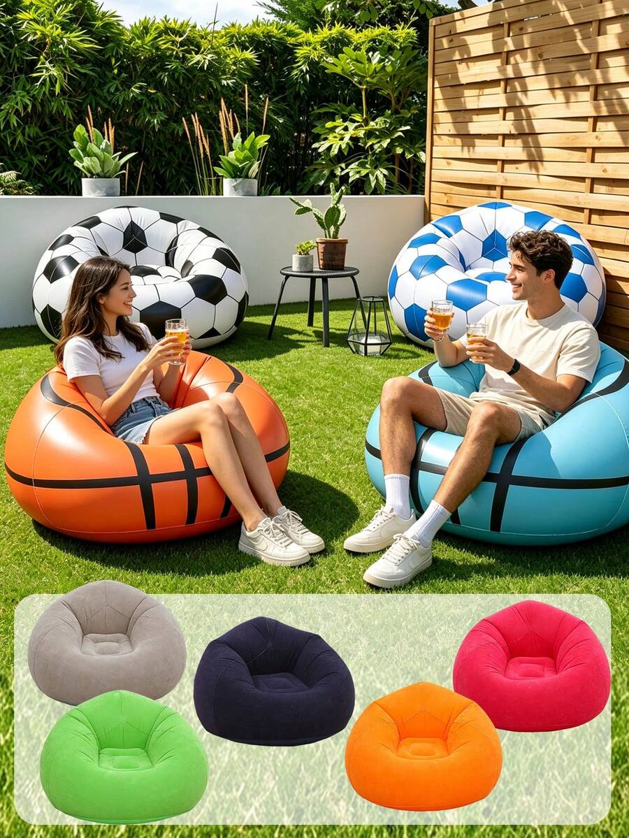 Portable Inflatable Bean Bag Sofa Chair, Soft Velvet Leak-Proof Slouchy Sofa, Lightweight Foldable Inflatable Sofa, Suitable For Camping, Balcony, Garden, Indoor Games, Beach And Travel Use - Multicolor - View 1