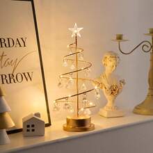 Christmas Tree Copper Wire Night Light, Holiday Gift, Warm White, Crystal Pendant, Fashionable Room Decor Ornament, Atmosphere Night Lamp - Multicolor - View 7