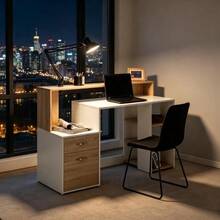 Multifunctional Desk With Drawers And Open Shelves, Compact Work And Study Table, Flexible Desk, Computer Desk (Desk Only) - 白色 - 查看 3