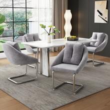 Dining Chair Set Grey Velvet 4 Pieces - Modern Rotating Chair - 灰色 - 查看 1