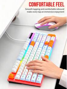 RAIKU Set Keyboard dan Mouse Gaming T28 Berkabel dengan Lampu Latar Tiga Warna dan Nuansa Mekanik, Keyboard Berkabel 98 Tombol dengan Lampu Latar, Mouse Gaming 3 Tombol - View 8