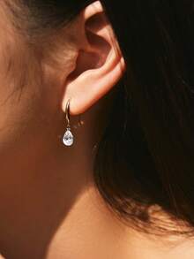 1 Pair Minimalist Luxury Water Drop Rhinestone Earrings, Suitable For Women's Daily Commute Wear - Yellow Gold - View 3