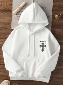 Sudadera con capucha y cordón para mujer, corte holgado, tela cómoda, versátil, casual, para uso diario y actividades al aire libre - Blanco - Ver 4