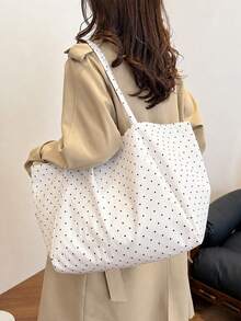 New Women's Polka Dot Large Capacity Shoulder Bag, Tote Bag, Oversized Casual Shoulder Travel Bag, Versatile Daily Jacquard Shoulder Bag, Women's Shoulder Bag, Korean Minimalist Style Large Capacity Polka Dot Underarm Bag - Lightweight And Fashionable, Suitable For Commuting, Shopping And Daily Wear (Niche Design), College Essential, Travel Essential, Back To School, Travel Organizer - Multicolor - View 3