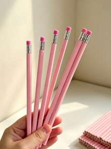 50/40/20pcs Pink Triangular Pencil Set With Colored Pencil Tip Eraser, 2-In-1 Protective Cap, Wood, No-Break Lead, HB Pencils For Students Writing And Sketching, Back To School Essential, Bulk Pack For Classroom Purchase - Pencil - View 7