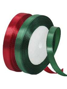 2 Rolls Christmas Satin Ribbon, Red And Dark Green Polyester Fabric Ribbon, Suitable For Gift Wrapping, Christmas Tree Decoration, Bow Making, Holiday Party Decor, Handmade DIY - Red and Green Ribbon - View 7