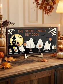 Custom Ghost Family Tabletop Sign, Spooky Halloween Room Desk Decor, Personalized Name Plaque For Shelf Mantel, Haunted House Accent, Customized Holiday Decoration, Customizable Name Family Gift, Room Decor, Halloween Gift, Gift For Family And Friend - Style a - View 5