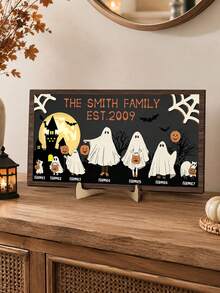 Custom Ghost Family Tabletop Sign, Spooky Halloween Room Desk Decor, Personalized Name Plaque For Shelf Mantel, Haunted House Accent, Customized Holiday Decoration, Customizable Name Family Gift, Room Decor, Halloween Gift, Gift For Family And Friend - Style a - View 6