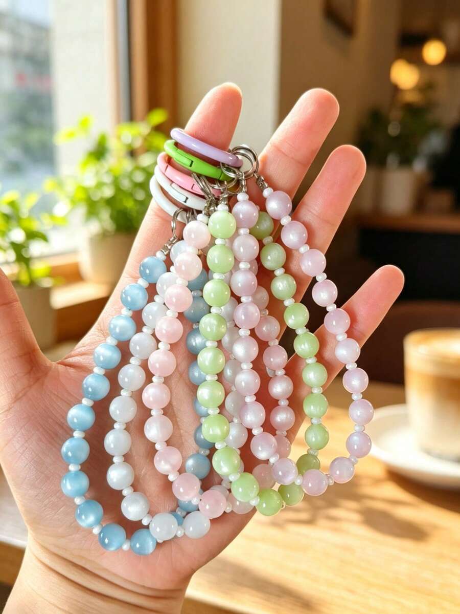 1pc Colorful Beaded Keychain, Handheld Key Chain With Colorful Beads, Atmosphere Key Chain Pendant, Versatile Bag Charm - A - View 1