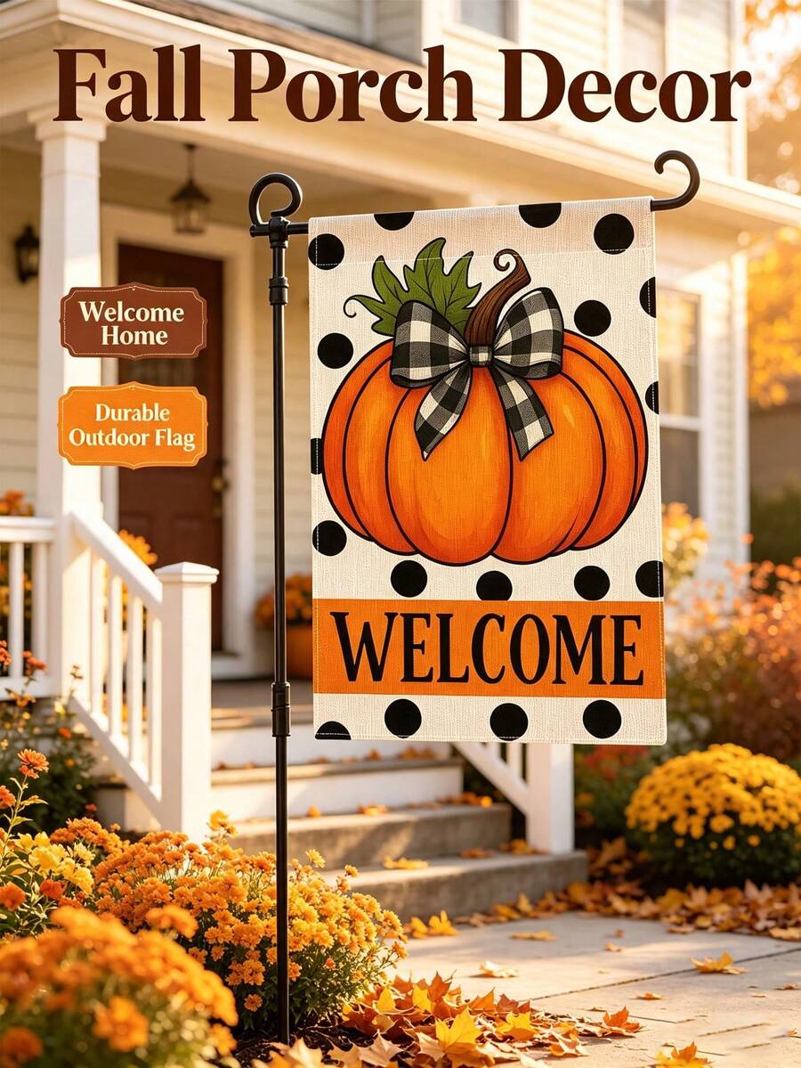 Halloween Welcome Garden Flag, Autumn Welcome Garden Flag, Thanksgiving Turkey Pattern Yard Banner, Waterproof Seasonal Decorative Flag, Suitable For Outdoor Lawn And Porch - Multicolor - View 1
