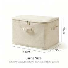 Foldable Bone-Framed Storage Bag Linen-Texture Zipper Clothes Organizer With Dual Handles Dust-Proof Fabric Storage Bin For Quilt Clothing Closet Organization Bedroom Under Bed Container - Beige - View 11
