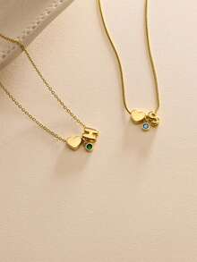 Personalized Initial Birthstone Heart Necklace, Customized Heart Pendant Necklace, Love Jewelry, Minimalist Everyday Necklace, Christmas Gift - As Shown - View 6
