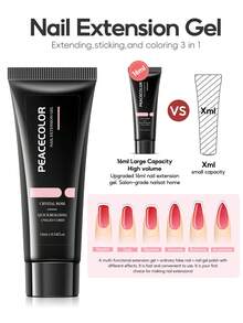PEACECOLOR 16ml Nude Poly Nail Extension Gel, UV LED Cured Quick Building Builder Gel For Nude Nail Extension & French Manicure, Home Salon Beginner Nail Art - Multicolor - View 2