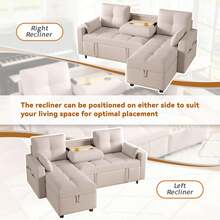 L‑Shaped Convertible Corner Sofa Bed, Reversible Chaise, Pull‑Out Sleeper Sofa With Storage Compartment, Flip‑Down Wooden Tray & Dual Cup Holders, Linen Fabric Sectional Couch For Living Room Bedroom - Beige - View 4