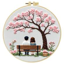 Embroidery Kit: Flower Couple For Adult Beginners. Includes Manual, Printed Fabric, Hoop, Needles, Threads & Stitch Guide. Great Home Gift For Women. Size: 15x15cm/5.9in Or 20x20cm/7.9in. - Flower Couple - View 18