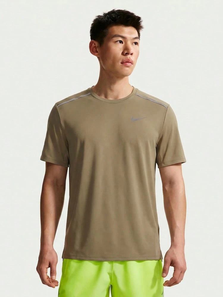 Nike Men's AS M NK DF UV MILER SS Short Sleeve T-Shirt Knit Collarless Short TIF2083-213 - Brown - View 1