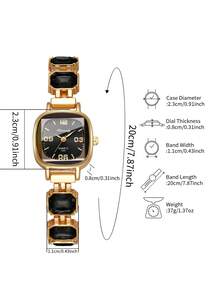 Reloj de pulsera digital cuadrado exquisito para mujer, reloj de cuarzo con incrustaciones de strass de corte de moda, regalo para novia (1 pieza/set) Caja de reloj no incluida - Negro - Ver 4