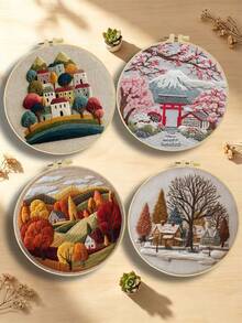 Forest Scenery Embroidery Kit For Adult Beginners. Includes Manual, Printed Fabric, Hoop, Needles, Threads & Stitch Guide. Great Home Gift For Women. Size: 15x15cm/5.9in Or 20x20cm/7.9in. - Forest Scene - View 3