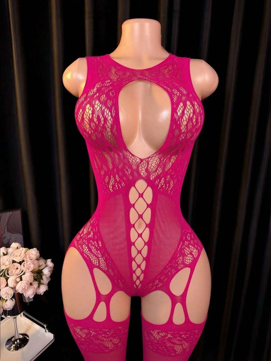 內衣套裝 / 角色扮演服裝,罩衫,魚網連身內衣彈性魚網內衣連身褲,適合女性與女孩比基尼 - 玫瑰紅 - 查看 1